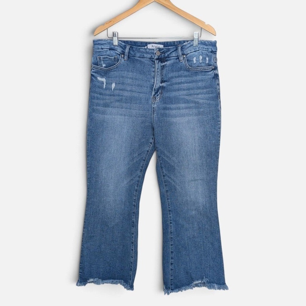 Arula Boot Cut Flare Leg Raw Frayed Hem Denim Jeans Blue 14 Plus